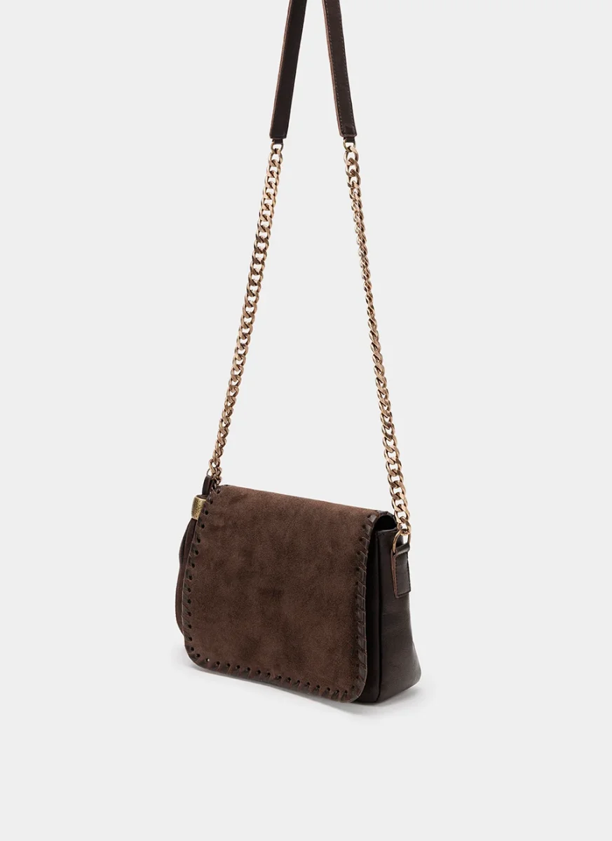 Bolso Bandolera Marrón Solapa Ante - Imagen 3