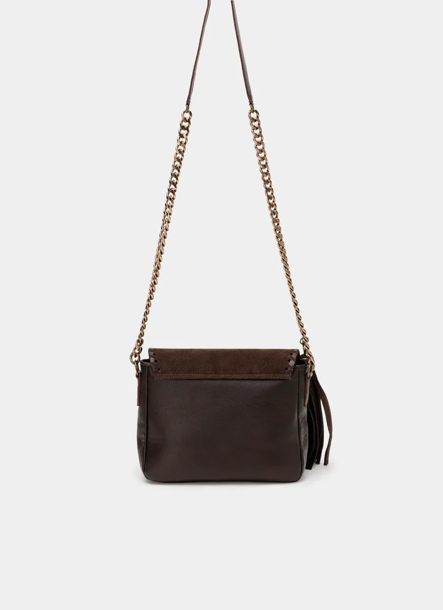 Bolso Bandolera Marrón Solapa Ante - Imagen 6