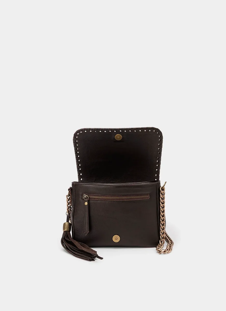 Bolso Bandolera Marrón Solapa Ante - Imagen 4