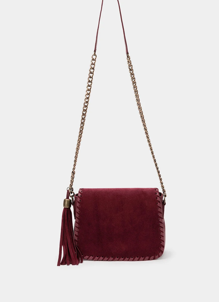 Bolso Bandolera Burdeos Solapa Ante