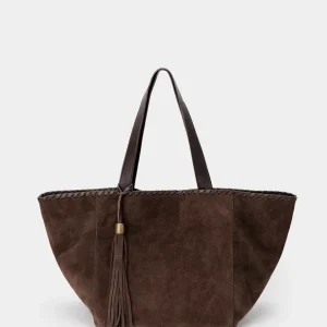 Bolso Tote Ante Marrón Chocolate Borlón