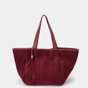 Bolso Tote Ante Burdeos Borlón