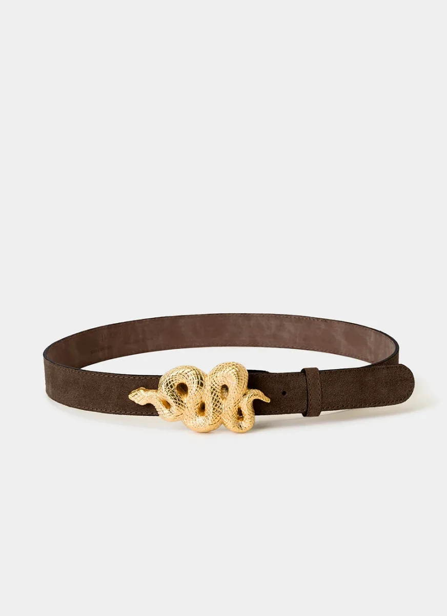 Cinturón Hebilla Serpiente Ante Beige - Imagen 6