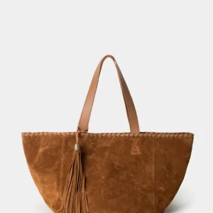 Bolso Tote Ante Coñac Borlón