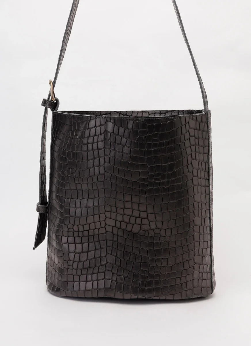 Bolso Cubo Piel Marrón Camel Bucket - Imagen 8