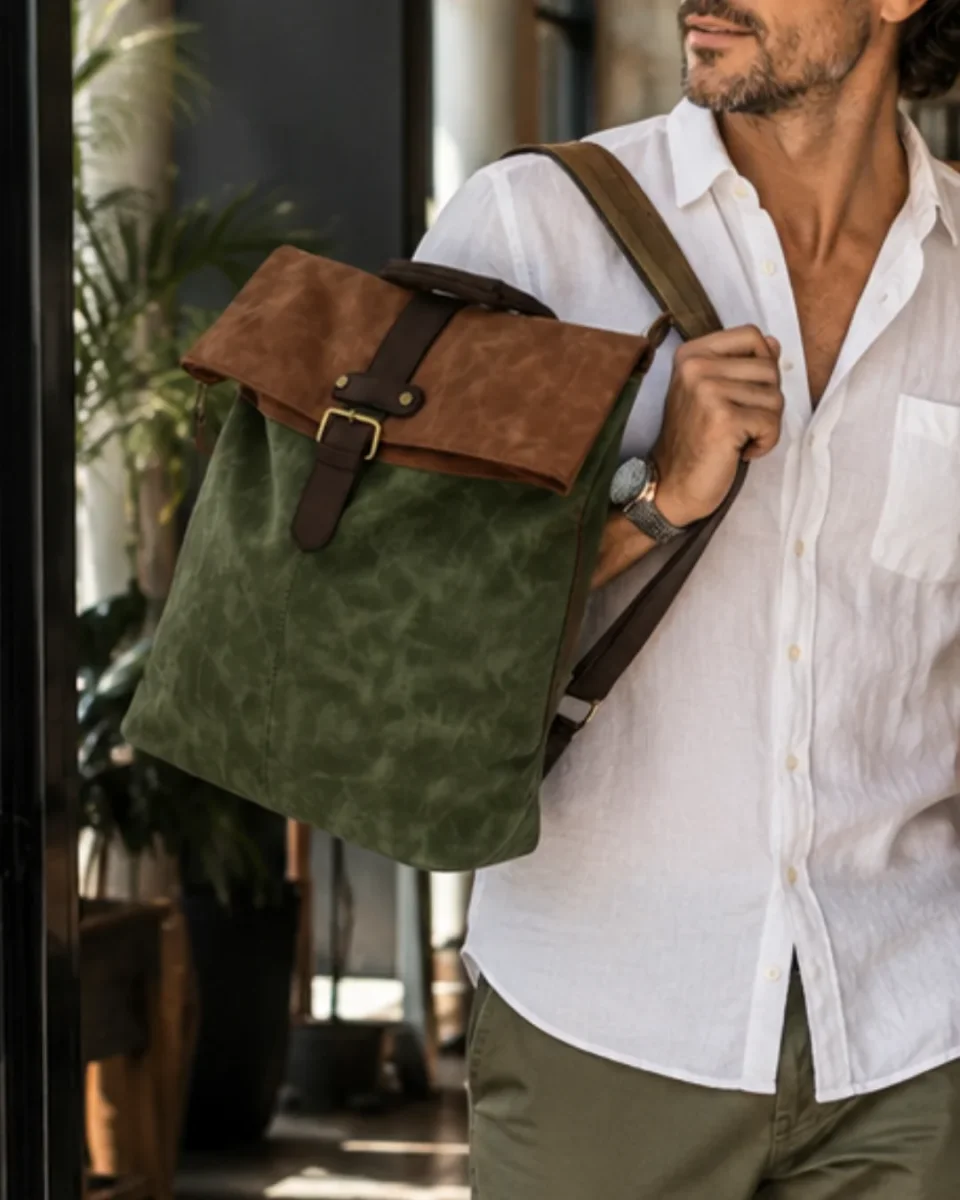 Mochila Vintage Italiana Roll Top Extensible e Impermeable para Laptop 17" - Imagen 2
