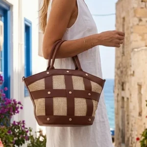 Bolso Capazo Rafia Metalizado Champagne con Bandolera