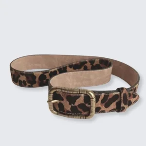 Cinturón Leopardo Pelo Hebilla Dorada