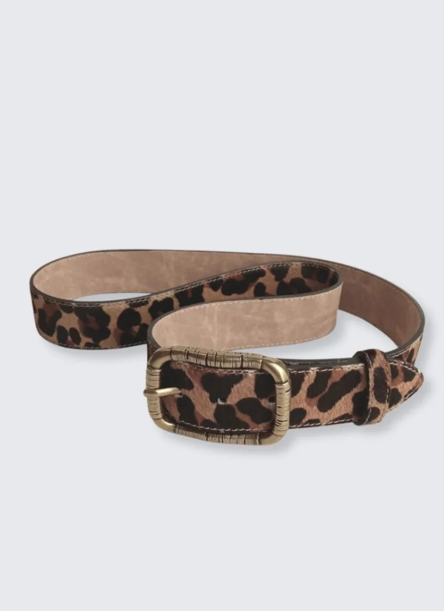 Cinturón Leopardo Pelo Hebilla Dorada - Imagen 2