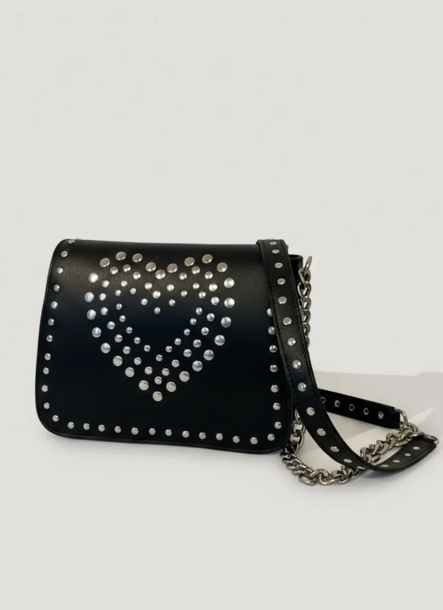 Bolso Tachuelas Negro Corazón - Imagen 3
