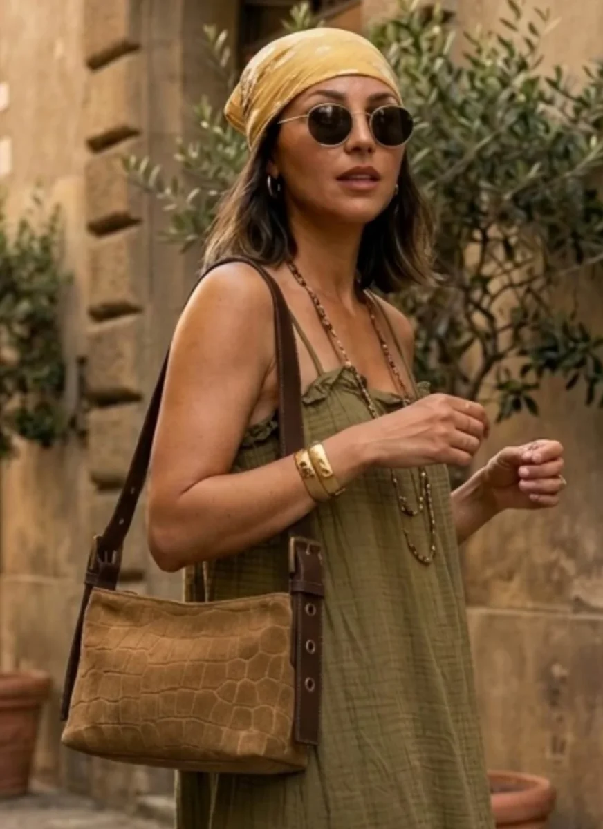 Bolso Serraje Bandolera Azul Coco - Imagen 9