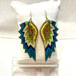Pendientes alas bordadas seda