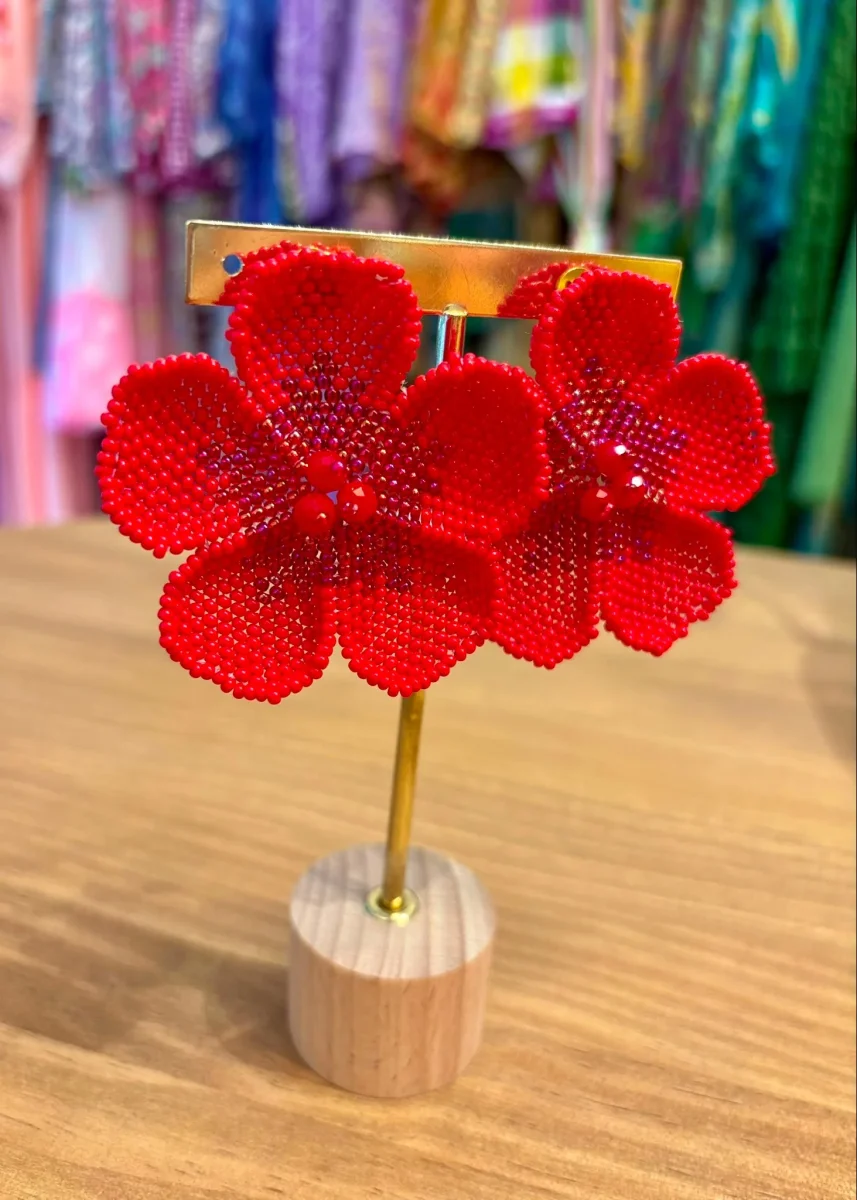Pendientes flor roja - Imagen 3