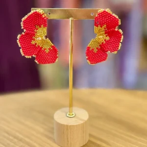Pendientes flor roja y dorado