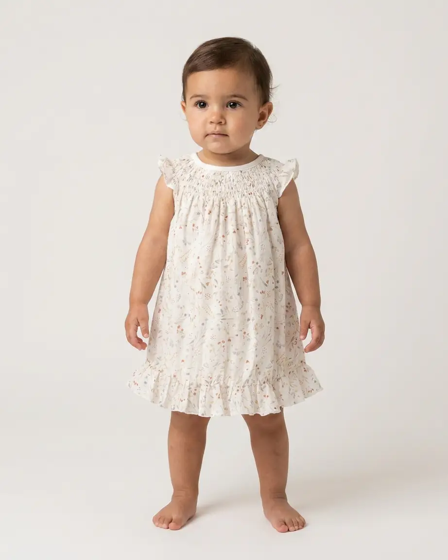 Conjunto Bebé Vestido Alas de Ángel y Bombacha Botánico Acuarela - Imagen 3