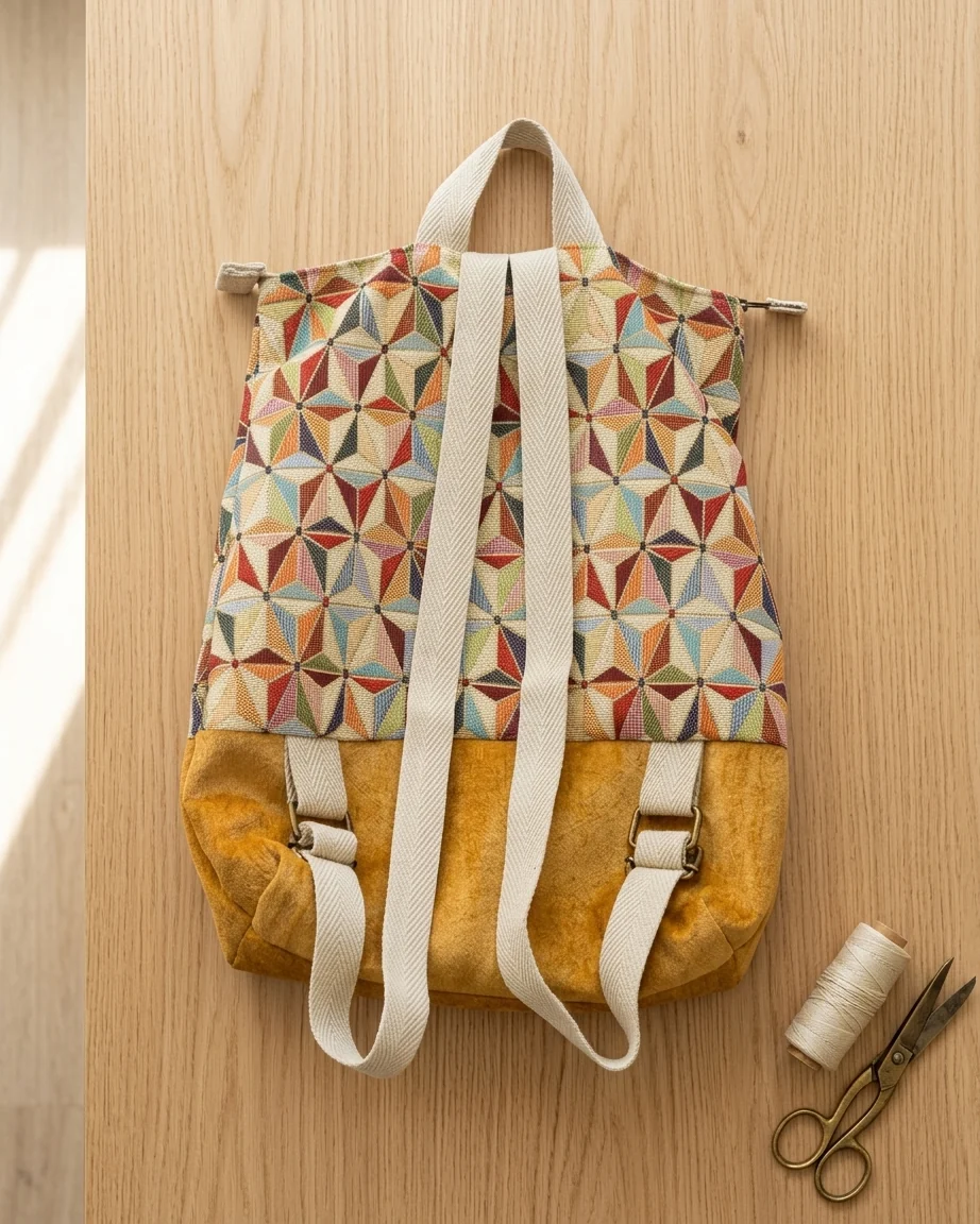 Mochila Camil Tapiz Étnico y Base Ante Camel - Imagen 4