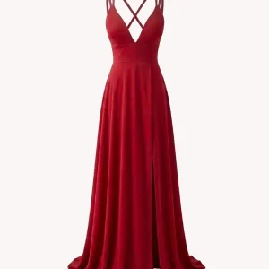 Vestido Largo Rojo Espalda Cruzada