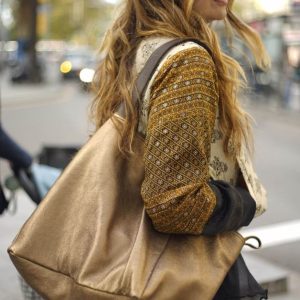 Bolso Shopping Piel Metalizado Bronce