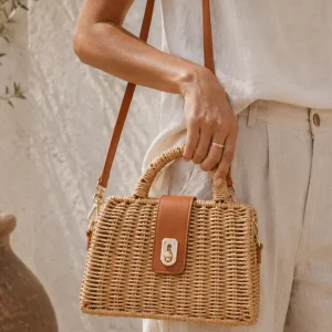 Bolso Petit de Rafia Trenzada Beige con Bandolera Boho Chic