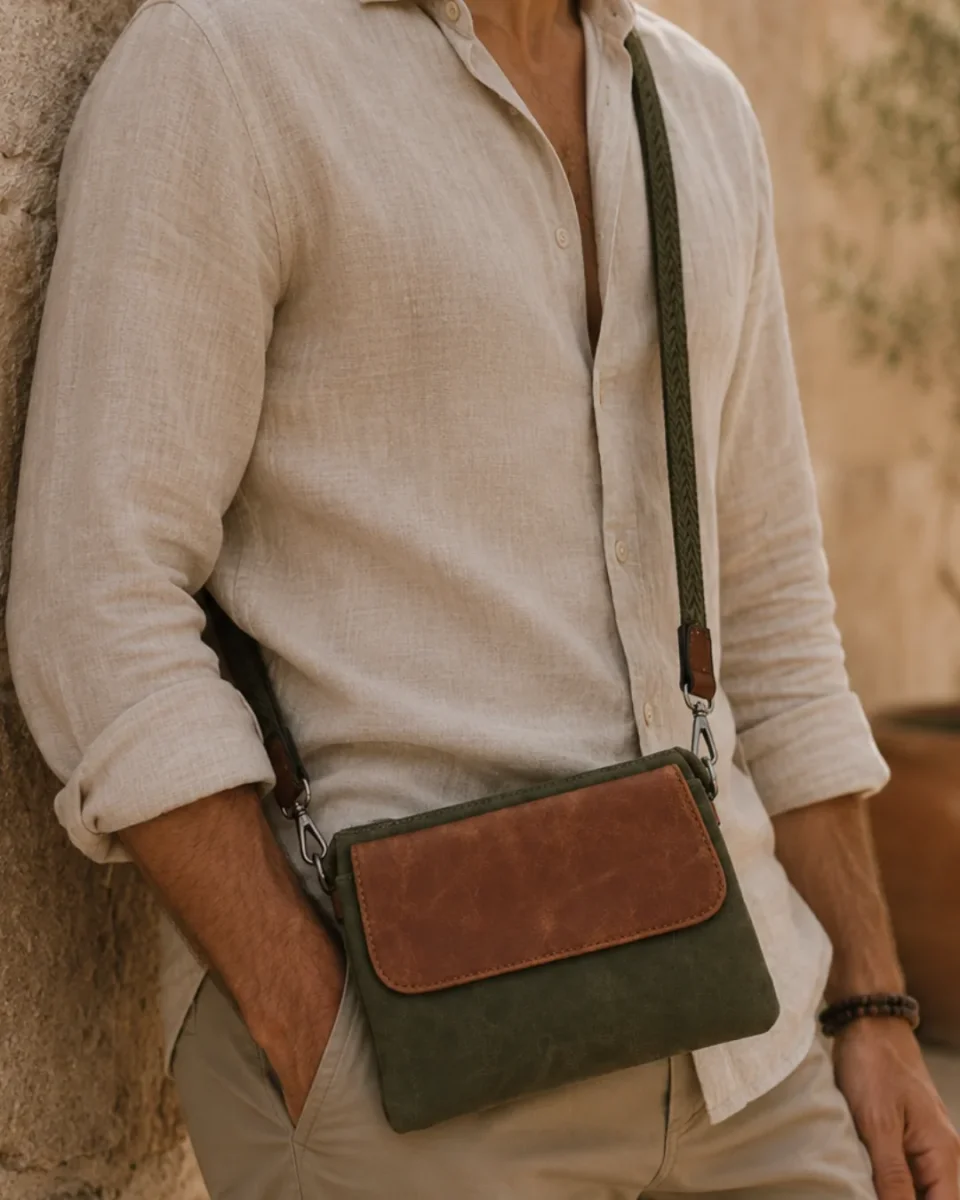 Bandolera hombre pequeña multibolsillo