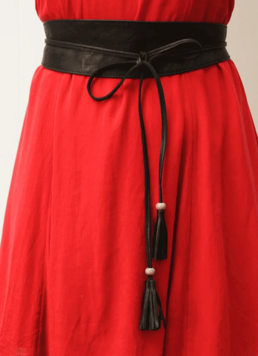 Cinturón Boho Piel Rojo Pom-Pom - Imagen 5