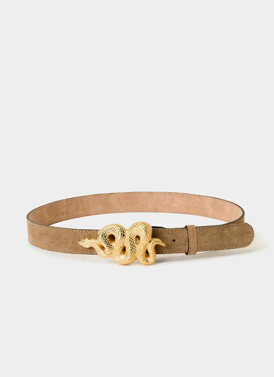 Cinturón Hebilla Serpiente Ante Beige - Imagen 3