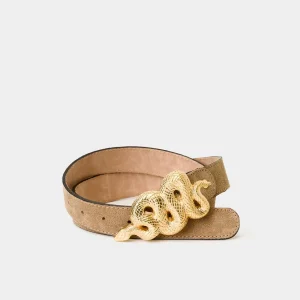 Cinturón Hebilla Serpiente Ante Beige