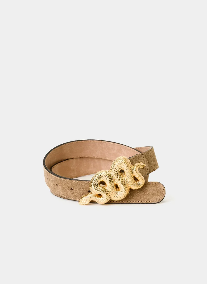 Cinturón Hebilla Serpiente Ante Beige - Imagen 2