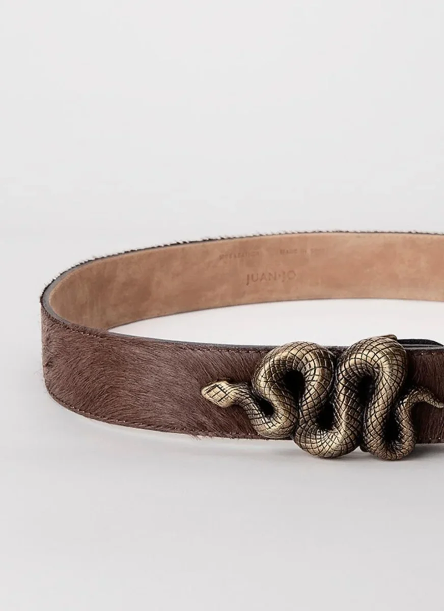 Cinturón Hebilla Serpiente Pelo Marrón