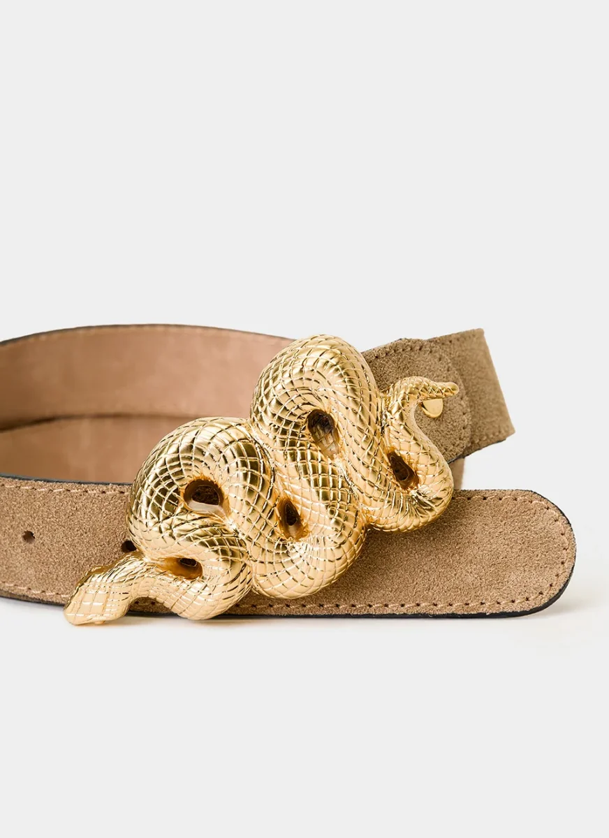 Cinturón Hebilla Serpiente Ante Beige - Imagen 4