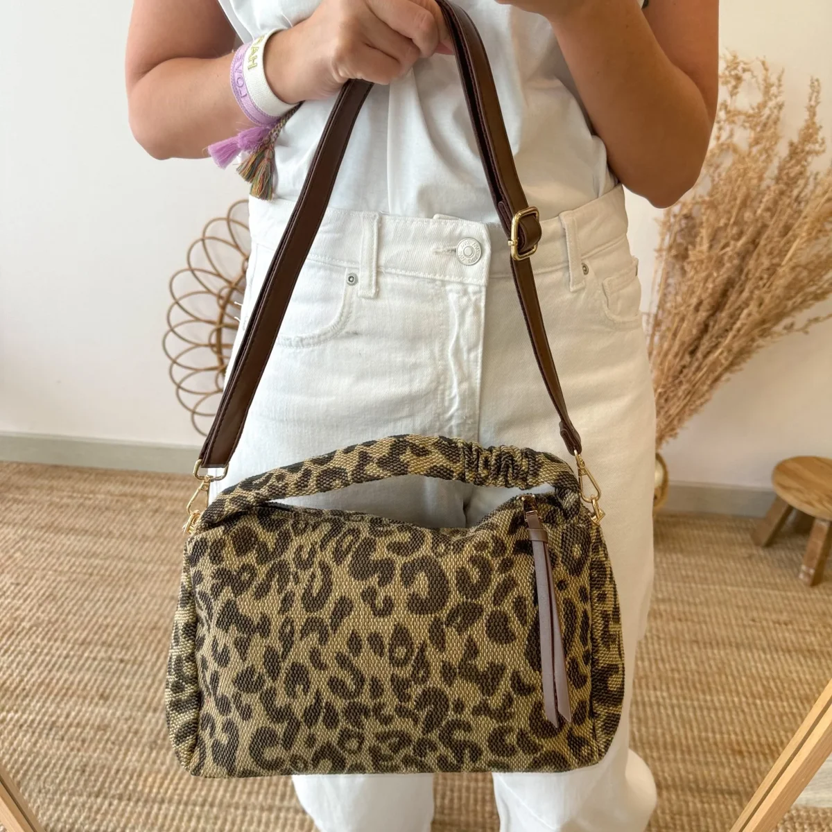 Bolso asa mano PU animal print marron - Imagen 3