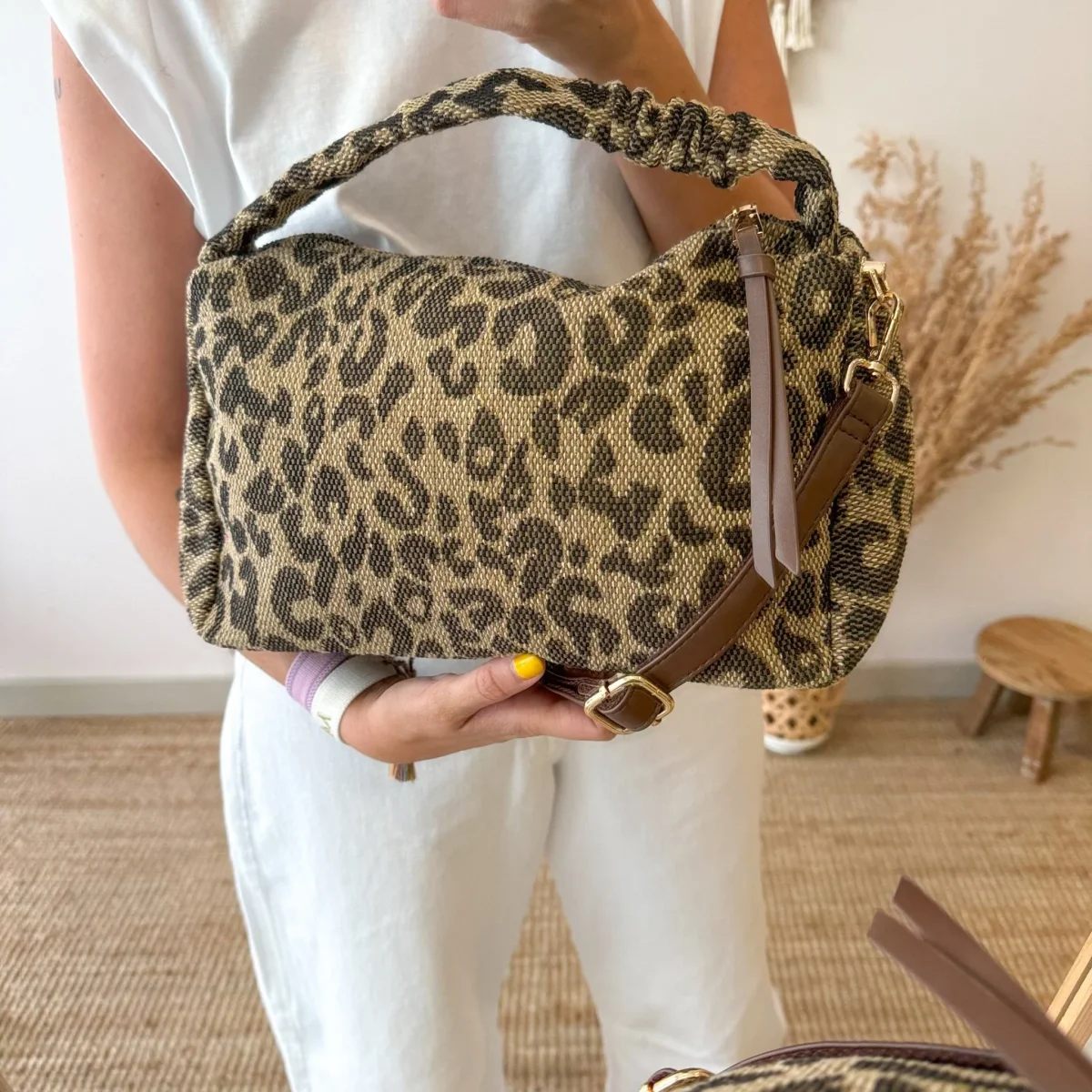 Bolso asa mano PU animal print marron - Imagen 6