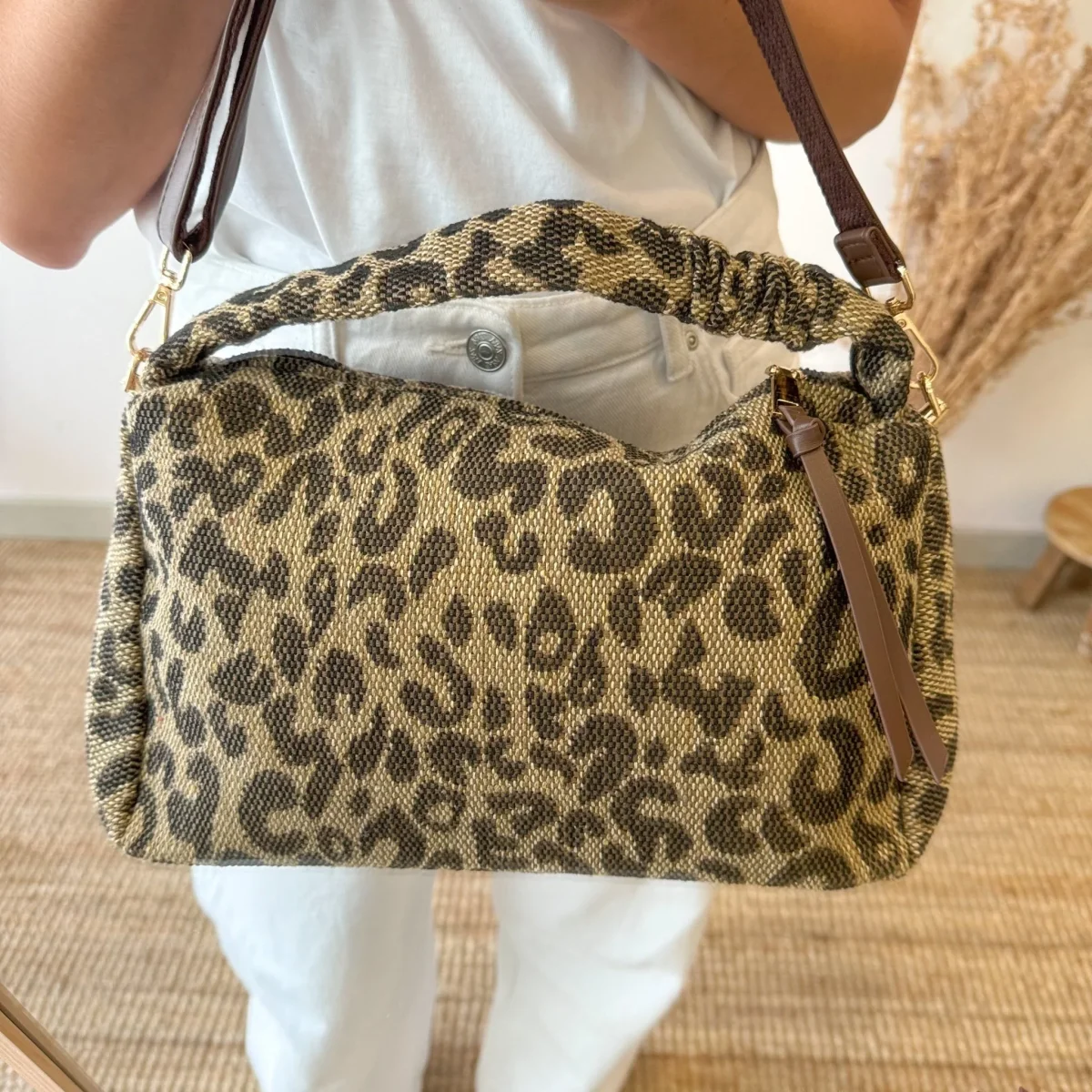 Bolso asa mano PU animal print marron - Imagen 4