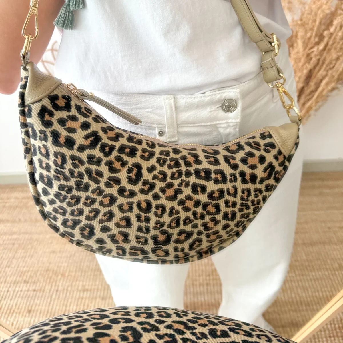 Bandolera loneta/piel animal print herrajes dorados - Imagen 4