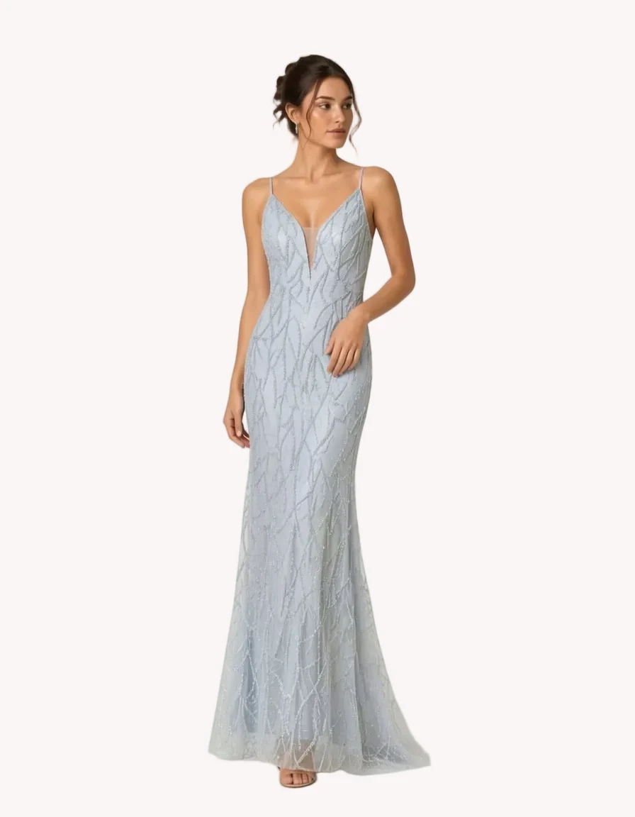 Vestido de Gala Eternidad Azul con Pedrería - Imagen 3