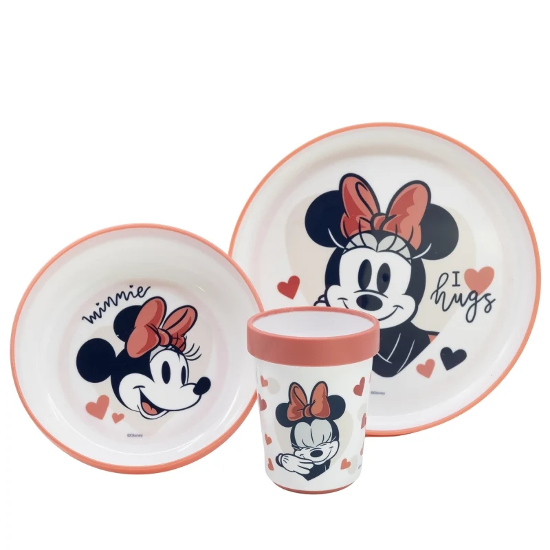 SET 3 PCS VAJILLA PREMIUM BICOLOR ANTIDESLIZANTE MINNIE MOUSE HEART FULL - Imagen 2