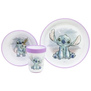 SET 3 PCS VAJILLA PREMIUM BICOLOR ANTIDESLIZANTE STITCH CUDDLE ME
