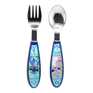 SET DE 2 CUBIERTOS METALICOS (CUCHARA Y TENEDOR) STITCH DRAWING