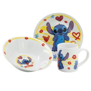 SET MERIENDA CERAMICA (PLATO, CUENCO, TAZA) EN CAJA DE REGALO 3 PCS STITCH ALOHA