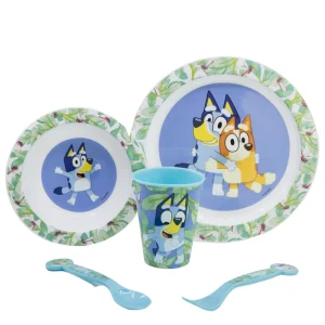 SET MICRO 5 PCS (PLATO, CUENCO, VASO Y CUBIERTOS) EN CAJA BLUEY