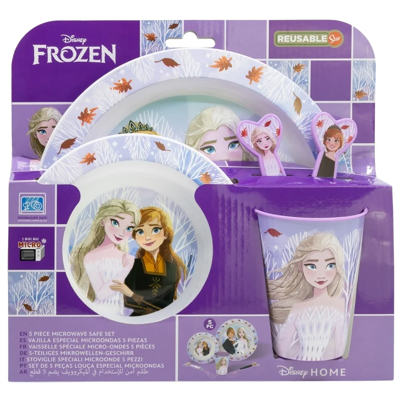 SET MICRO 5 PCS (PLATO, CUENCO, VASO Y CUBIERTOS) EN CAJA FROZEN AUTUM LEAVES - Imagen 2