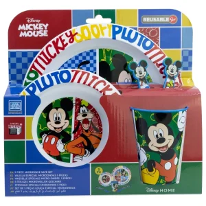 SET MICRO 5 PCS (PLATO, CUENCO, VASO Y CUBIERTOS) EN CAJA MICKEY HAS FUN