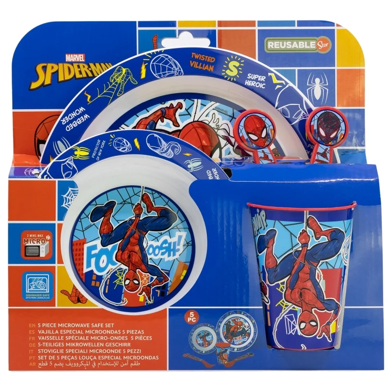 SET MICRO 5 PCS (PLATO, CUENCO, VASO Y CUBIERTOS) EN CAJA SPIDERMAN MOB RULES - Imagen 2