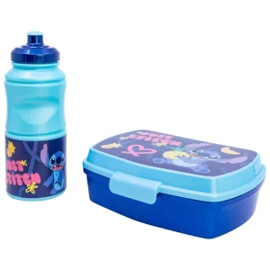 SET VUELTA AL COLE (SANDWICHERA RECTANGULAR Y BOTELLA SPORT EASY HOLD 380 ML) EN CAJA REGALO STITCH PALMS